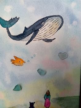 【ふたり。くじら島にて】シーグラスアート　イラスト　水彩画　原画 ふたり。くじら島にて】シーグラスアート イラスト 水彩画 原画